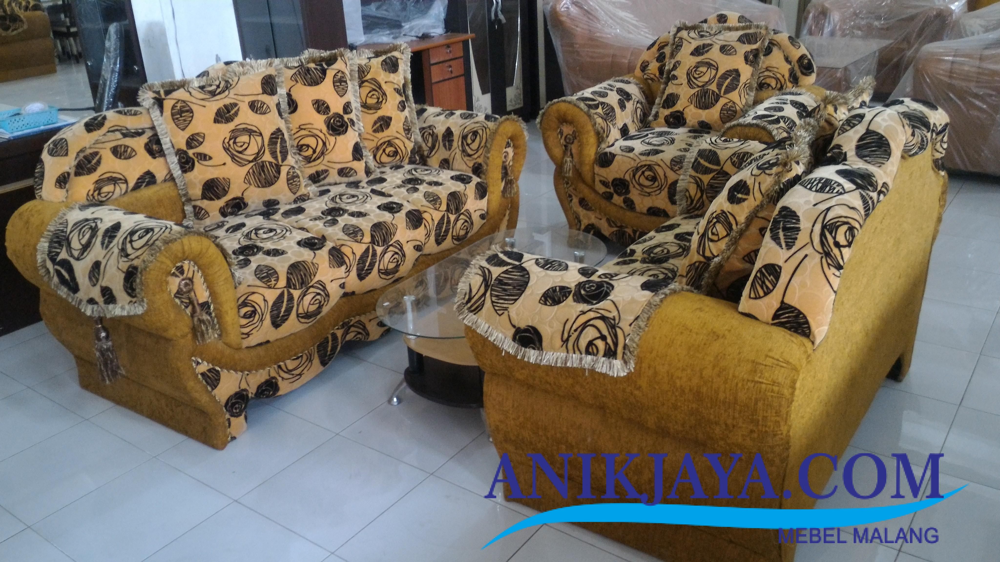  Kursi  Sofa  King 321 Motif Daun Bunga Coklat Mebel Anik 