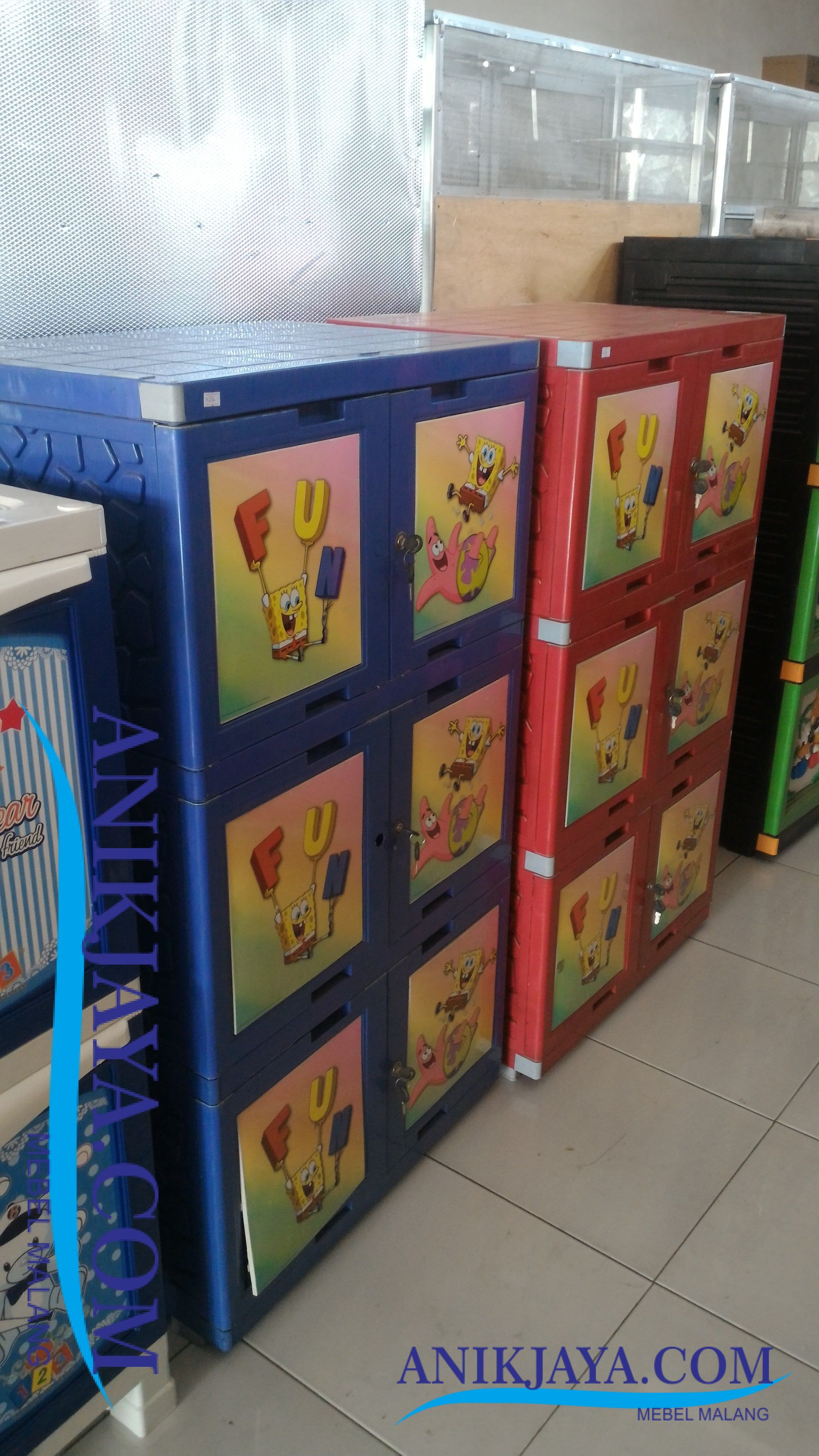 Lemari Rak  Plastik  3 Pintu Bergambar Spongebob Mebel 