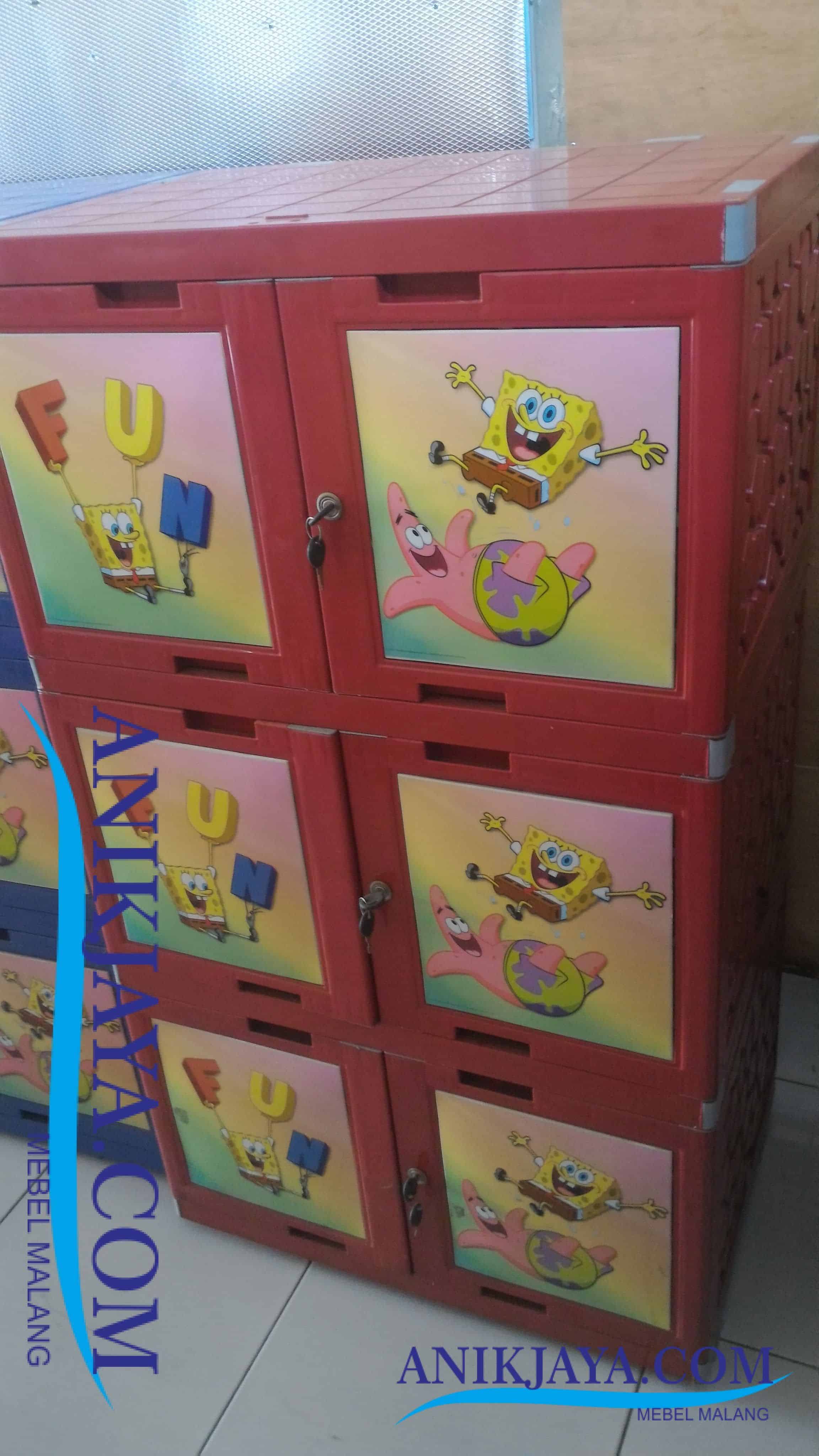 Lemari Rak Plastik 3 Pintu Bergambar Spongebob Mebel 